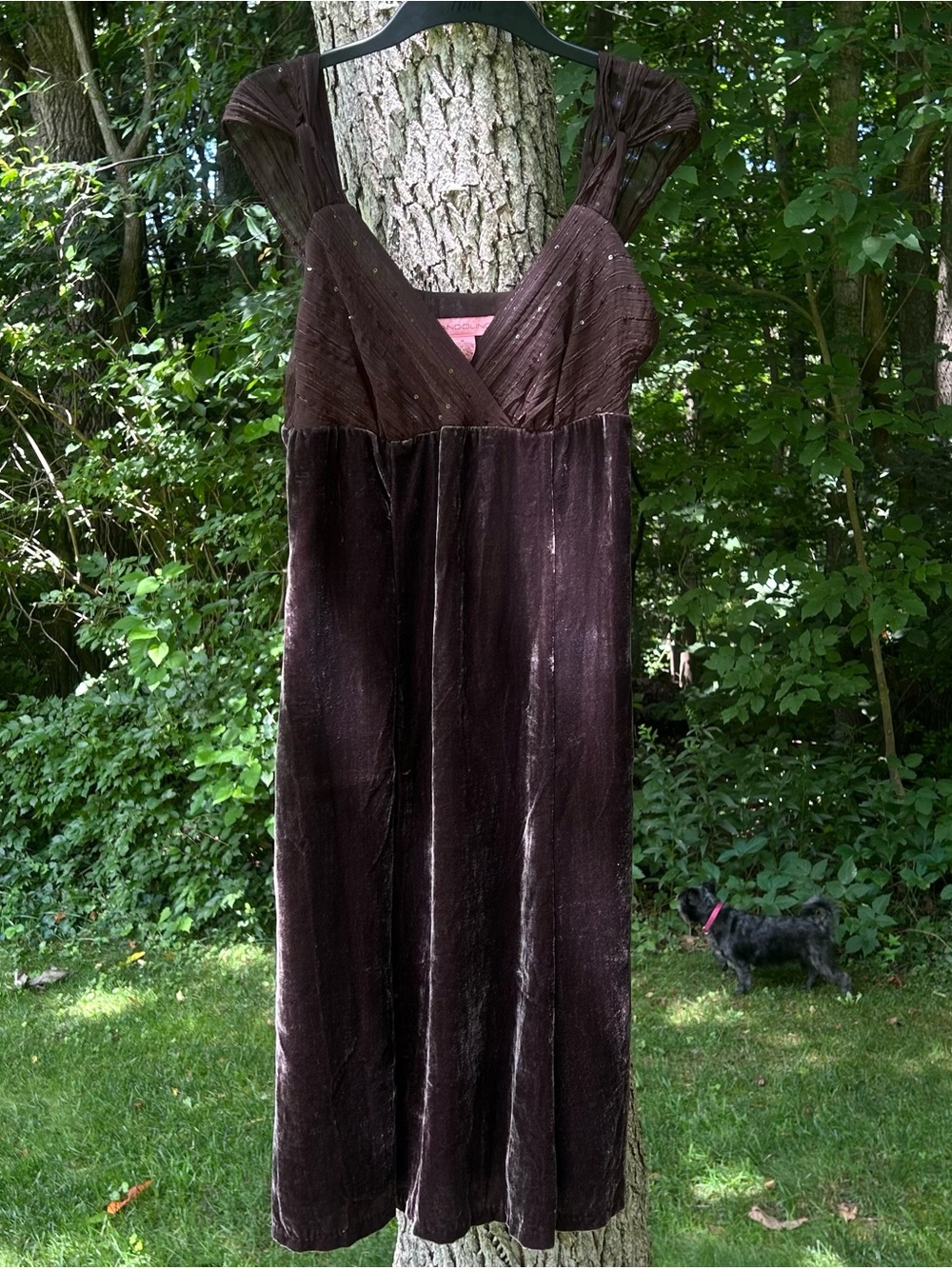 Vintage Y2K Bandolino Brown Velvet Sequin Bust Midi Dress